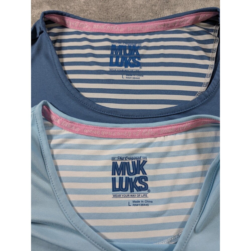 2 Muk Luk Pajama Tank Tops L Blue Cloud Knit Pull Over Sleepwear Night Shirt - Picture 6 of 9